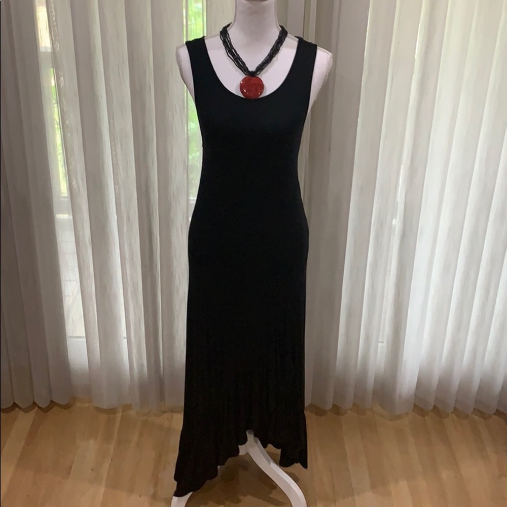 Black Sleeveless Asymmetrical Maxi Dress
